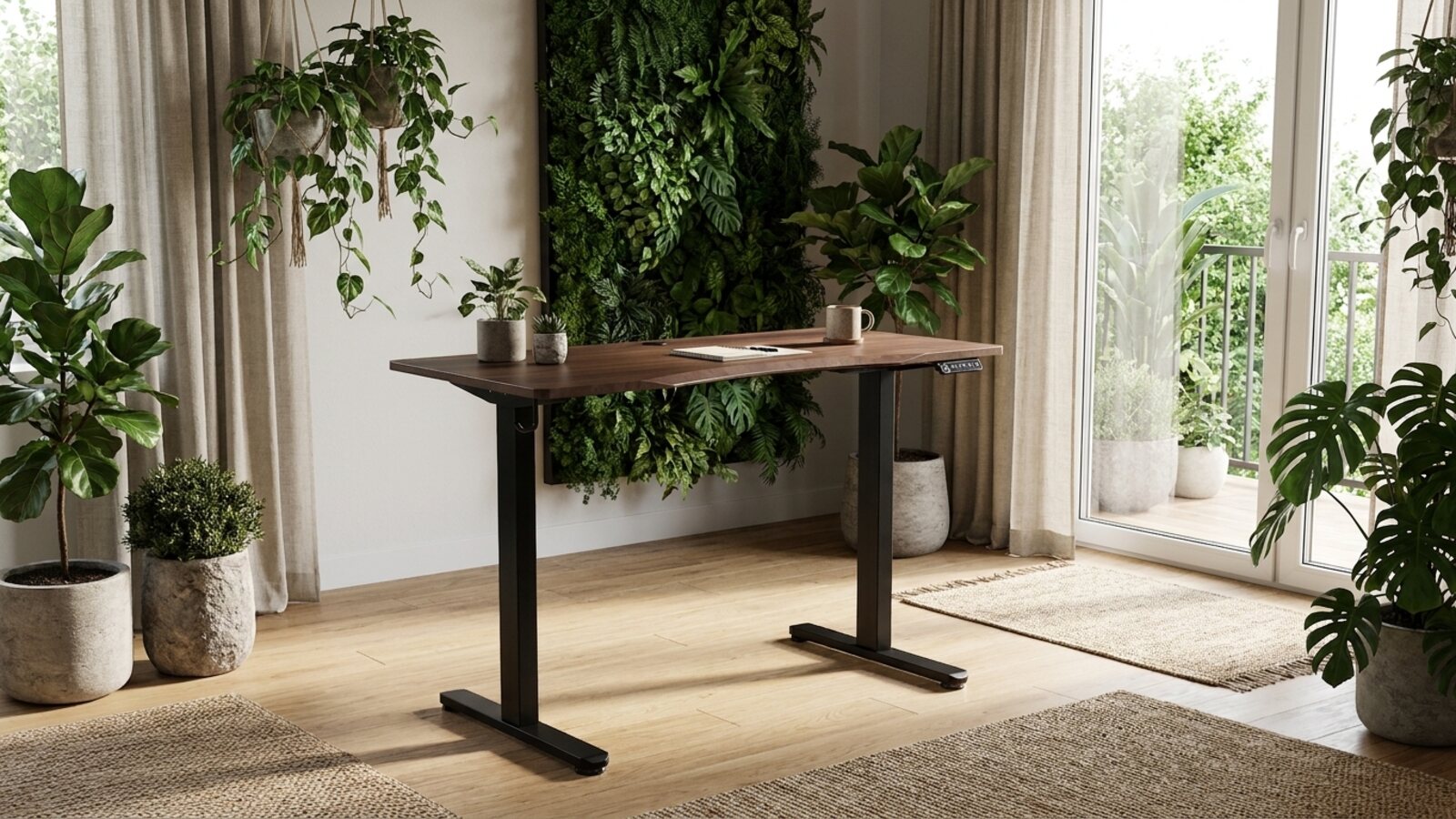 The Vival Desk in a calm, plant-filled workspace