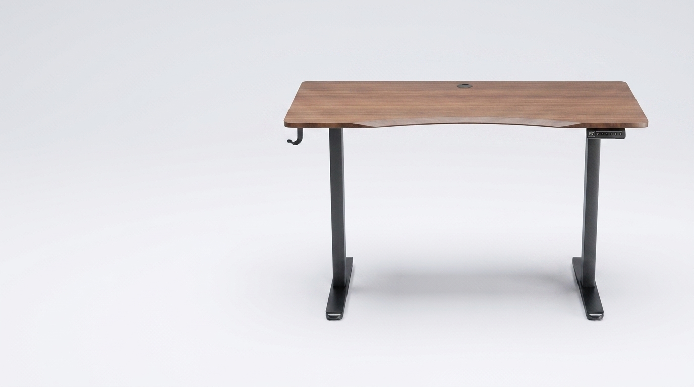 The Vival Desk, a dual-motor standing desk in a matte walnut finish